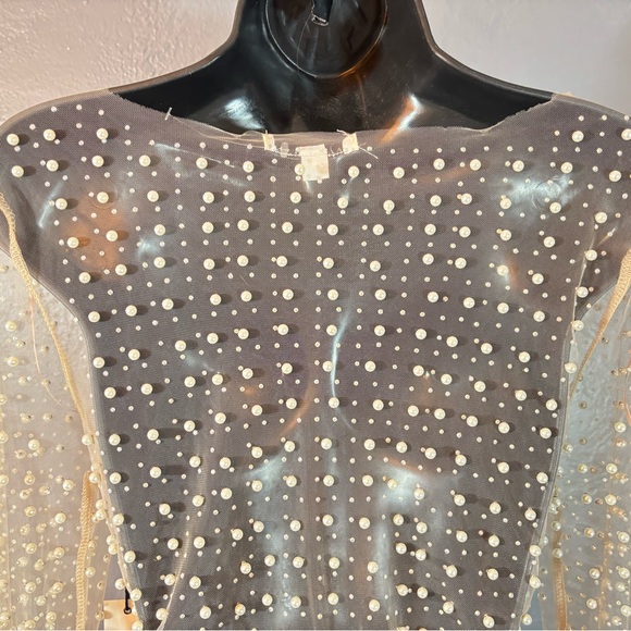 Haute Monde Mesh Rhinestone Faux Pearl Top - Nude - Picture 7 of 12